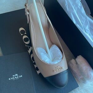 Coach Erica Two-Tone Leather Slingback Pump in Beige and Black